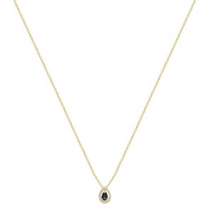 Gargantilha Em Ouro  18k Gota Com 1 Safira De 0.27 CTS Com 18 Diamantes De 0.08CTS  