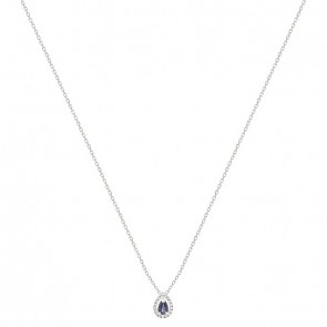 Gargantilha Em Ouro Branco 18k  Gota Com 1 Safira 0.27CTS Com 18 Diamantes 0.08CTS
