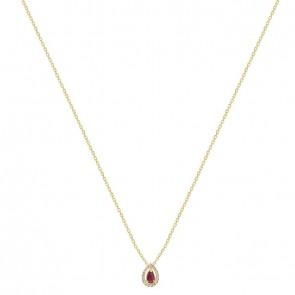 Gargantilha Em Ouro 18k Gota Com 1 Rubi De 0.23CTS Com 18 Diamantes De 0.08CTS