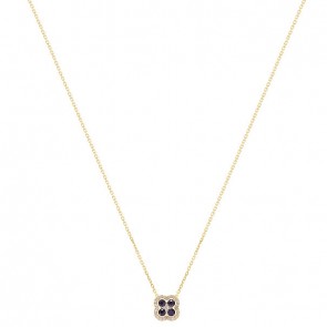 Gargantilha Em Ouro 18k Flor Com 25 Diamantes de 0.11CTS e 4 Safiras de 2.5mm de 0.34Cts    