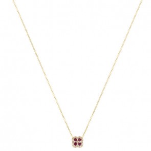 Gargantilha Em Ouro 18k Flor Com 25 Diamantes De 0.11CTS Com 4 Rubis De 0.34CTS