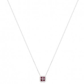 Gargantilha Em Ouro Branco 18k Flor Com 25 Diamantes De 0.11CTS Com 4 Rubis De 0.34CTS