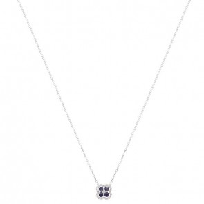 Gargantilha Em Ouro Branco 18k  Flor Com 25 Diamantes 0.11CTS Com 4 Safiras De 0.31CTS