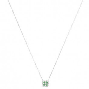 Gargantilha Em Ouro 18k Branca Flor Com 25 Diamantes 0.11CTS Com 4 Esmeraldas De 0.22CTS