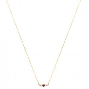 Gargantilha Em Ouro 18k Reta Com 1 Rubi De 0.09CTS Com 4 Diamantes De 0.09CTS