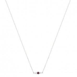 Gargantilha Em Ouro 18k Branca Reta Com 1 Rubi De 0.14CTS Com 4 Diamantes 0.09CTS