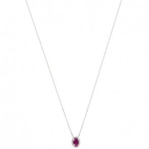Gargantilha Em Ouro Branco18k Ponto De Luz Bolinhas Polidas Com 1 Rubi 0.50CTS