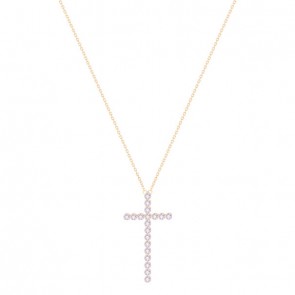 Gargantilha em Ouro Bicolor 18k Cruz Maleável com 19 Brilhantes 
