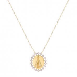 Gargantilha em Ouro 18k Nossa Sra. Aparecida Bicolor com 18 Brilhantes 