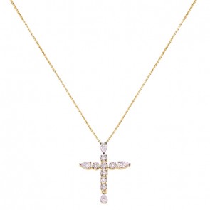 Gargantilha em Ouro 18k Cruz Bicolor com 11 Brilhantes 
