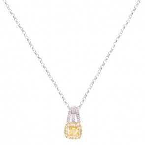 Gargantilha em Ouro Branco 18k Chuveiro com 1 Diamante Fancy Yellow e 33 Diamantes 