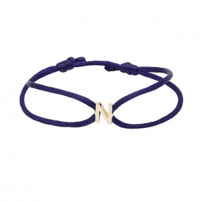 Pulseira em Ouro 18k Fio Cetim com Pingente Letra N Polido