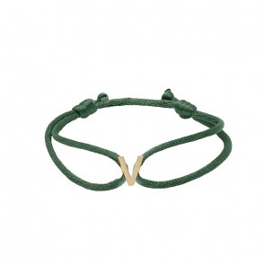 Pulseira em Ouro 18k Fio Cetim com Pingente Letra V Polido