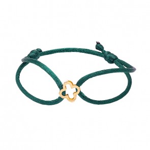 Pulseira em Ouro 18k Fio Cetim com Pingente Trevo Polido
