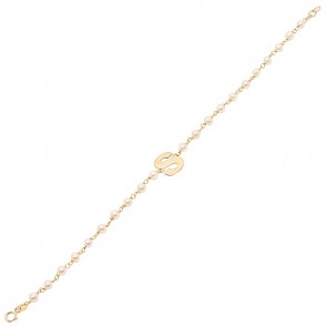 Pulseira em Ouro 18k com Pérolas 3.00 a 3.50mm Letra S - 18cm