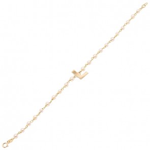 Pulseira em Ouro 18k com Pérolas 3.00 a 3.50mm Letra L - 18cm