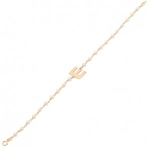 Pulseira em Ouro 18k com Pérolas 3.00 a 3.50mm Letra E - 18cm
