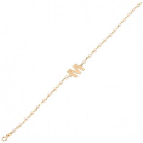 Pulseira em Ouro 18k com Pérolas 3.00 a 3.50mm Letra M - 18cm