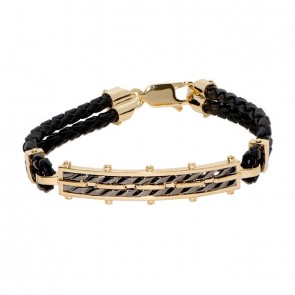 Pulseira em Ouro 18k Alpha Leather Bicolor Rope Polido