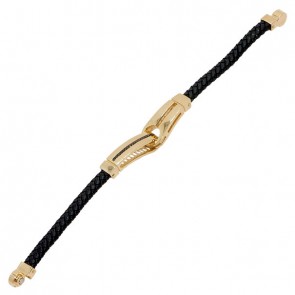 Pulseira em Ouro 18k Alpha Leather Buckle com 19 Diamantes Black 