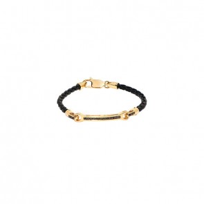 Pulseira em Ouro 18k Alpha Leather Straight com 19 Diamantes Black