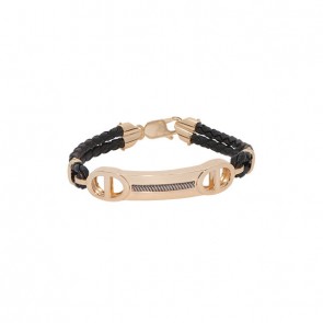 Pulseira em Ouro 18k Alpha Leather Wide Plate Bicolor