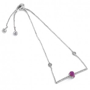 Pulseira branca palito cravejado com Rubi Gota 4x6 e Brilhantes