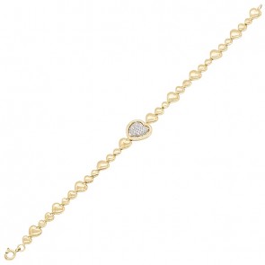 Pulseira em Ouro Amarelo 18k Corações Degrades Polida com 33 Brilhantes