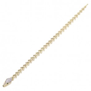 Pulseira em Ouro Amarelo 18k Cobra Escamas Polidas com 2 Esmeraldas e 53 Diamantes 0.28Cts