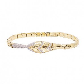Bracelete em Ouro Amarelo 18k Serpente Polida Escamas com 128 Diamantes 0.64Cts