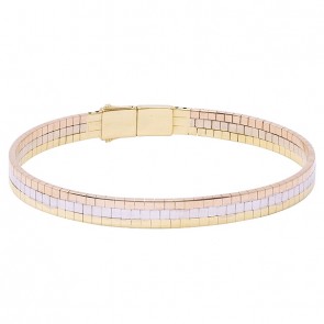 Bracelete em Ouro Tricolor 18k 3 Fios Quadradinhos Polido