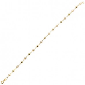 Pulseira em Ouro 18k Pérolas 13cm - Com Bolinhas Polidas 3mm