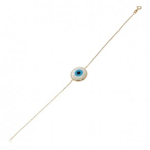 Pulseira em Ouro 18k  Elo Português 18cm com Olho Grego Médio