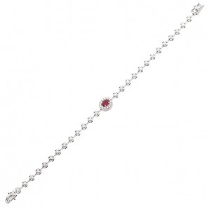 Pulseira em Ouro Branco 18k Riviera Polida com 1 Rubi 0.37Cts e 41 Diamantes 1.52Cts
