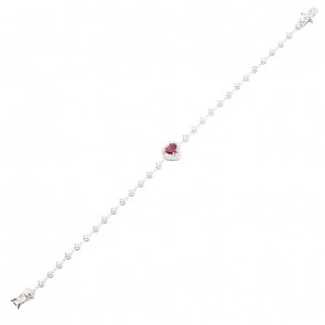 Pulseira em Ouro Branco 18K Riviera 16cm com 49 Diamantes de 0.54CTS com 1 Rubi de 0.36CTS