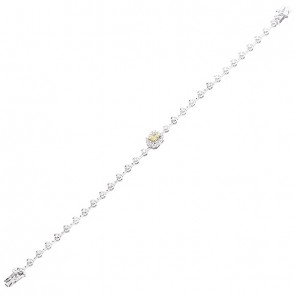 Pulseira em Ouro branco 18K branca 16 centímetros riviera com 47 diamantes de 0.55 quilates com 1 diamante fancy yellow de 0.20 quilates