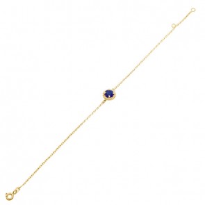 Pulseira em Ouro 18k  redonda bolinhas polidas com safira 5 milímetros