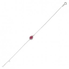 Pulseira Em Ouro Branco 18k 18cm Gota Com 1 Rubi De 0.87CTS
