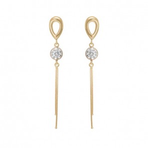 Brinco em Ouro 18k Gota Vazada com Zircônia e Fios