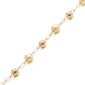 Pulseira infantil com Pérolas e bolinhas em ouro de 3mm com 13cm.