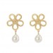 Brinco em Ouro 18k Flor Fosca com Pérola 